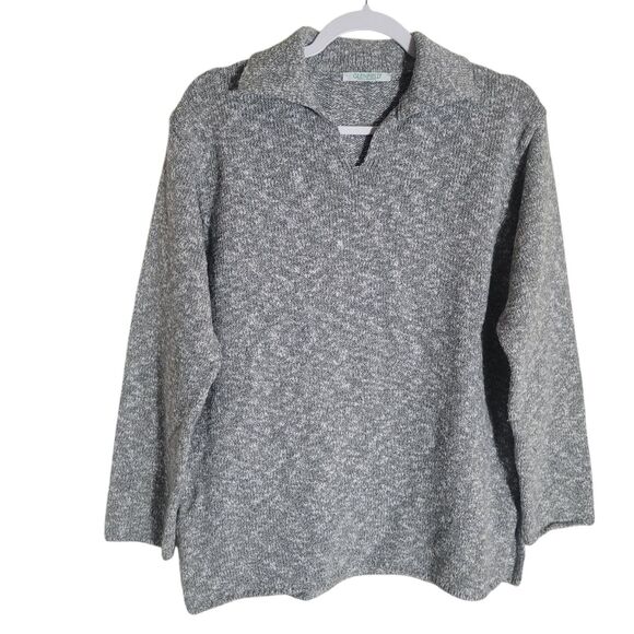 Glenfield Italian Knitwear V Neck Collared Sweater Women's Size Large Gray Wool - Picture 1 of 11